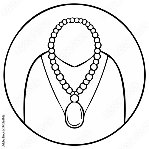 Elegant outline of necklace and pendant within a circle