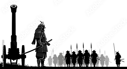 Samurai Army with Cannon Silhouette