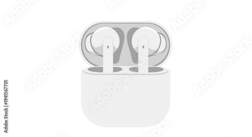 Vector illustration of white wireless earbuds in charging case