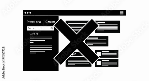 Website interface with a large red cross overlay indicating rejection or error