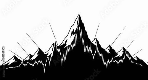 Majestic mountain peak silhouette with radiating lines symbolizing achievement and adventure.
