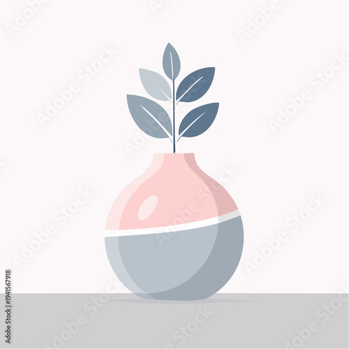 Minimalist vase with a plant in soft pastel colors on a shelf