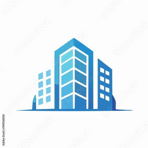 Modern Blue Skyscraper and Urban Buildings Vector Illustration for Real Estate and City Development Concepts