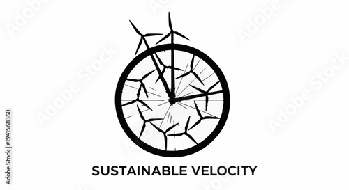 Wind turbines within a clock face symbolize sustainable energy and the passage of time.