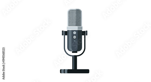 Vector illustration of a single black microphone on a stand