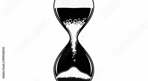 Hourglass with dark liquid flowing, representing passing time and urgency