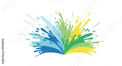 Abstract explosion of vibrant colors featuring blue green and yellow hues forming a dynamic artistic design silhouette high quality professional