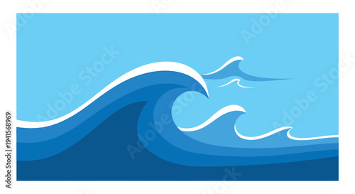 Stylized blue waves curl and crash against a dark backdrop creating a striking visual silhouette high quality professional detailed modern elegant