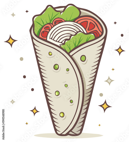 Delicious Cartoon Food Wrap Filled with Fresh Vegetables and Protein