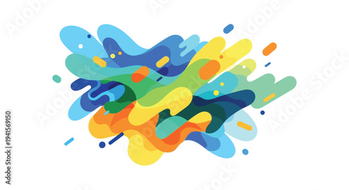 Abstract fluid shapes in vibrant colors create an energetic background featuring a dark silhouette high quality professional detailed modern elegant stylish