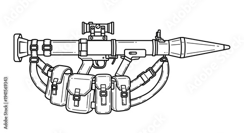 Rocket Launcher Weapon with Ammunition Belt, Military Combat Equipment