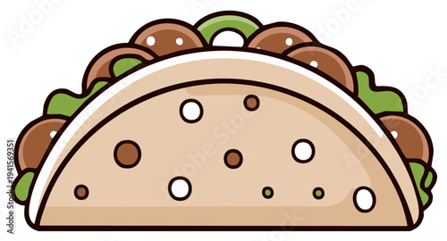 Delicious Cartoon Taco Filled with Meatballs and Greens