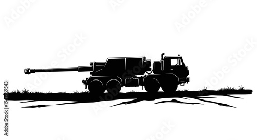 Silhouette of a Self-Propelled Howitzer Artillery Gun on a Truck Chassis