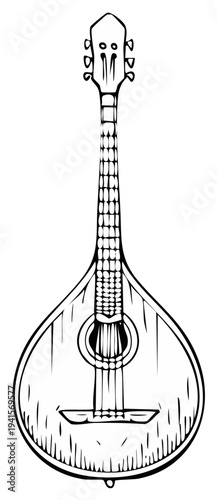 Illustration of a mandolin with black outlines, musical instrument