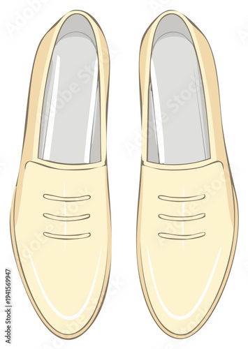 Top view illustration of a pair of classic beige mens dress shoes