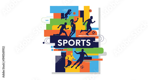 A vibrant colorful illustration depicting various athletes in motion showcasing a dynamic sports theme silhouette high quality professional detailed modern elegant