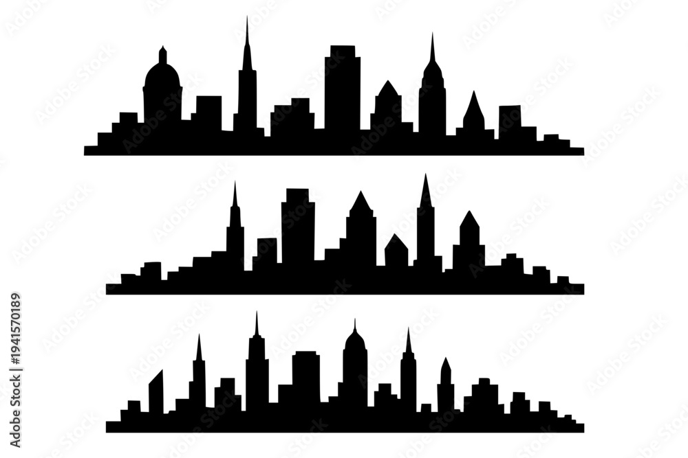 Fototapeta premium City skyline silhouette vector black and white urban landscape minimalist design