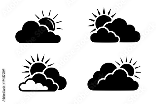 Weather icons set, sun behind clouds, sunny day with clouds, weather forecast symbols