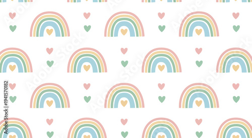 A repeating pattern of colorful rainbows and hearts creates a cheerful backdrop presented in a striking silhouette high quality professional detailed