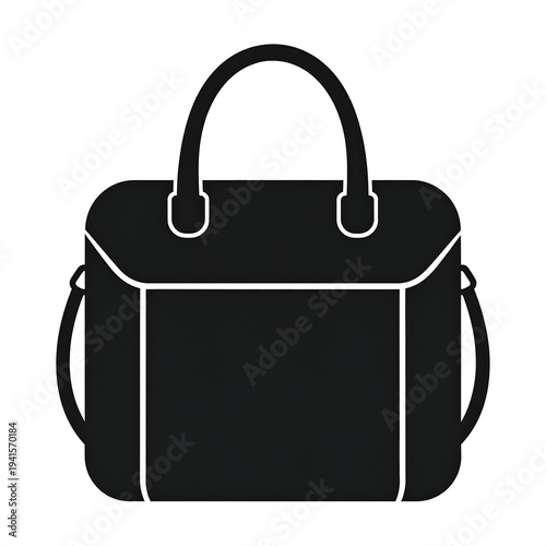 Black graphic of a satchel or bag with handle and shoulder strap in simple silhouette