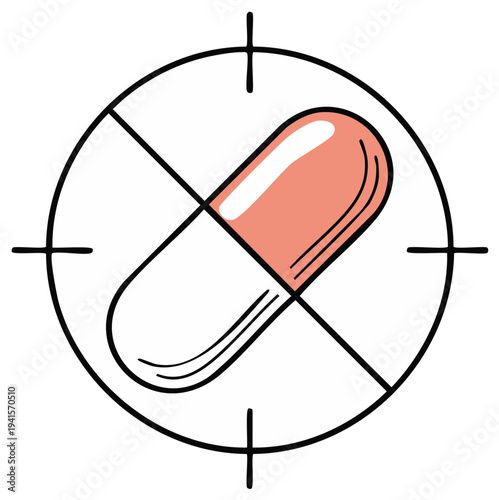 Pill in Crosshairs Sketch: Medicine Target Concept, Healthcare Remedy Warning Graphic, Pharmaceutical Error, Drug Abuse
