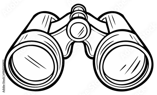 Illustrated Close-Up of Binoculars for Observation and Discovery