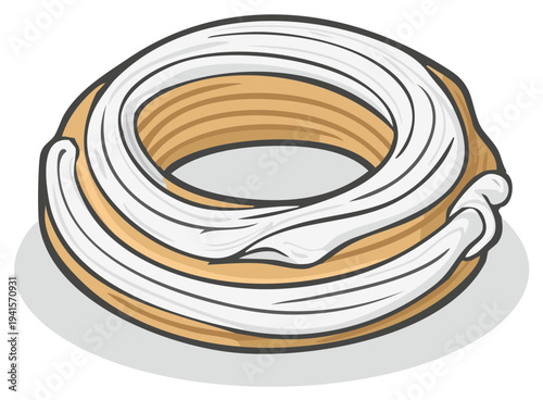 Illustrative baked churro ring drizzled with sweet white glaze and frosting