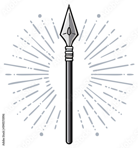 Ancient Spearhead with Radiant Starburst Emblem Symbolizing Power and History