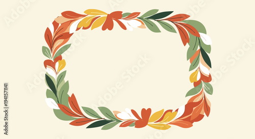 An autumnal floral wreath with vibrant orange red and green foliage creates a decorative frame silhouette high quality professional detailed modern