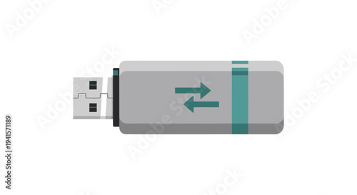 Vector illustration of a gray USB flash drive with green stripe