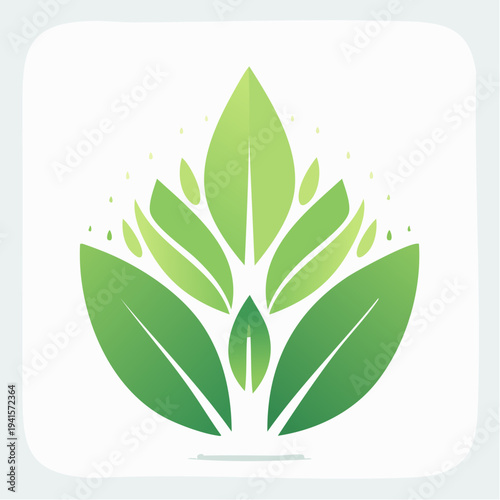 Abstract green plant leaf logo design with gradient effect and growing elements