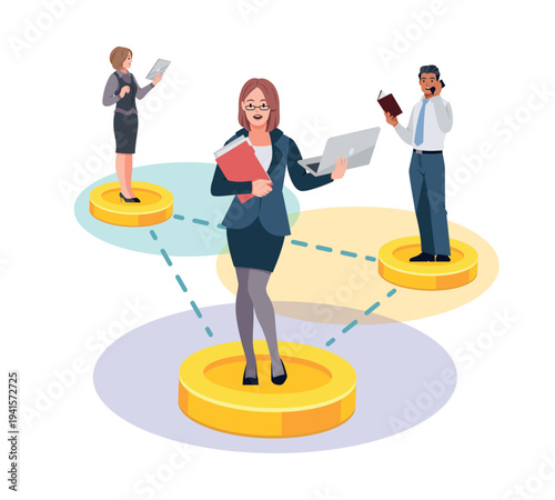 Social distancing. Self isolation, remote corporate communication and coordination, lack of live, online employee cooperation. Business network vector cartoon team management concept