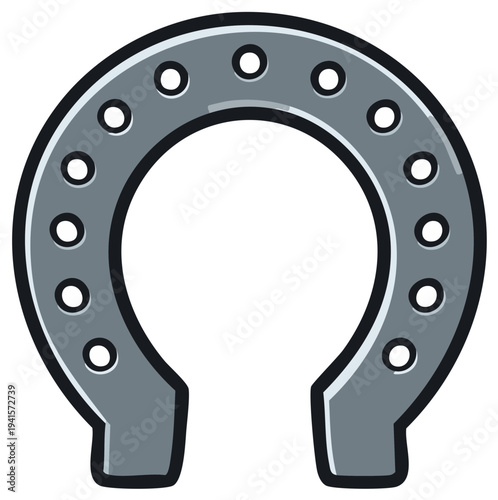 Traditional Gray Horseshoe Symbol with Nail Holes Illustration for Luck