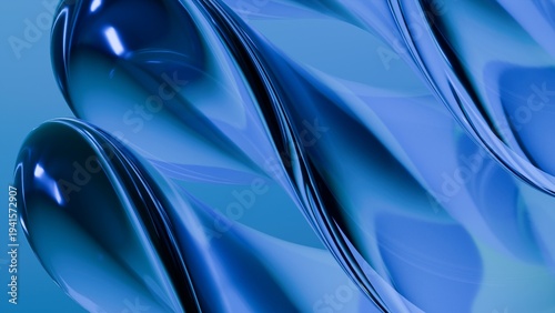 Abstract wavy curved 3d render. Blue soft glass curved circles and lines. Modern wallpaper, texture pattern.