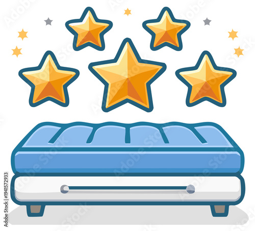 Five Star Mattress Rating Concept Icon with Golden Stars and Comfort Symbol