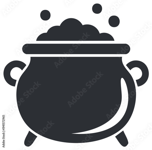 Bubbling cauldron icon for magic potion or Halloween brew concept
