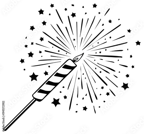Festive Sparkler Ignites Celebration Burst of Stars Vector Illustration