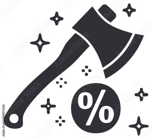 Axe slashing prices icon for sales and discounts promotion