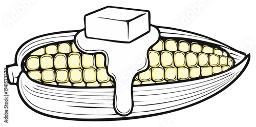 Buttered Corn on the Cob Graphic with Melting Butter