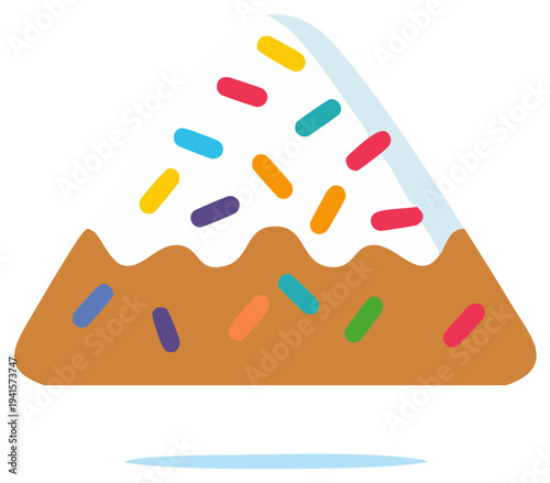 Graphic triangular sweet treat illustration, frosted, sprinkles for pastry dessert or bakery snack, food design element