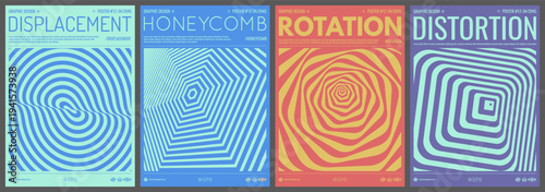 Abstract squares within squares. Striped lines pattern in hexagon shape. Ripple effect. Optic art illustration. Cover design template. Vector for brochure, poster, flyer or banner.