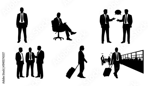 Corporate business people silhouettes office work meeting travel