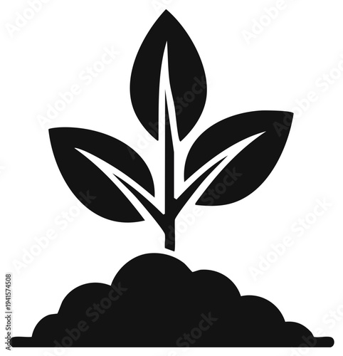 Black silhouette of a seedling growing in soil symbolizing growth and nature