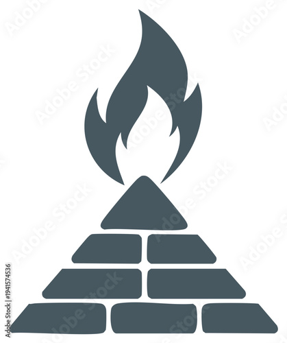 Pyramid with Flame Illustration Symbolic Architectural Structure Flame Icon Design Ancient Building with Fire Top