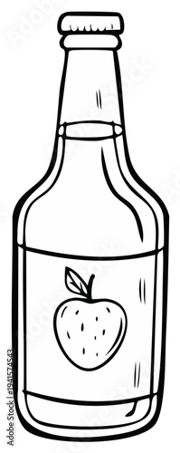 Outline of Apple Juice Bottle with Apple Symbol on Label Beverage Illustration
