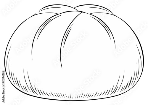Hand Drawn Round Bread Bun or Roll with Segmented Top Graphic Illustration