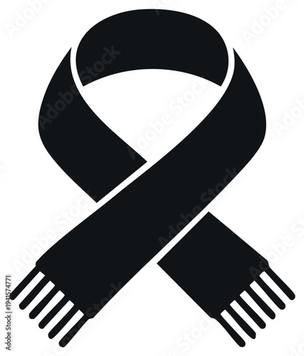 Simple Black Winter Scarf Icon with Tassels Silhouette Graphic