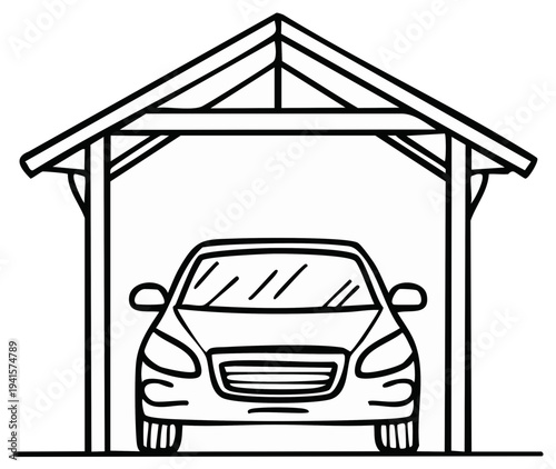 Carport Structure with Vehicle Outline Drawing Simple Design Illustration