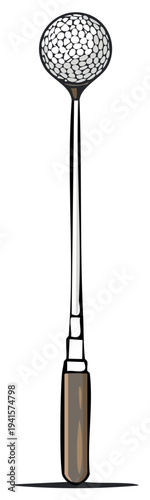 Isolated cartoon illustration of a golf ball retriever holding a dimpled golf ball