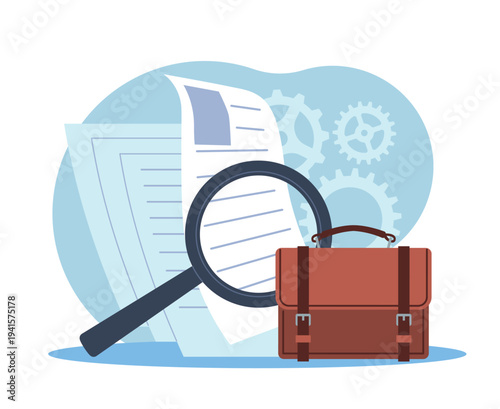 Documentary guide. Business analysis and data processing, detailed review and analysis, audit, compliance and process control in professional finance strategy vector cartoon concept